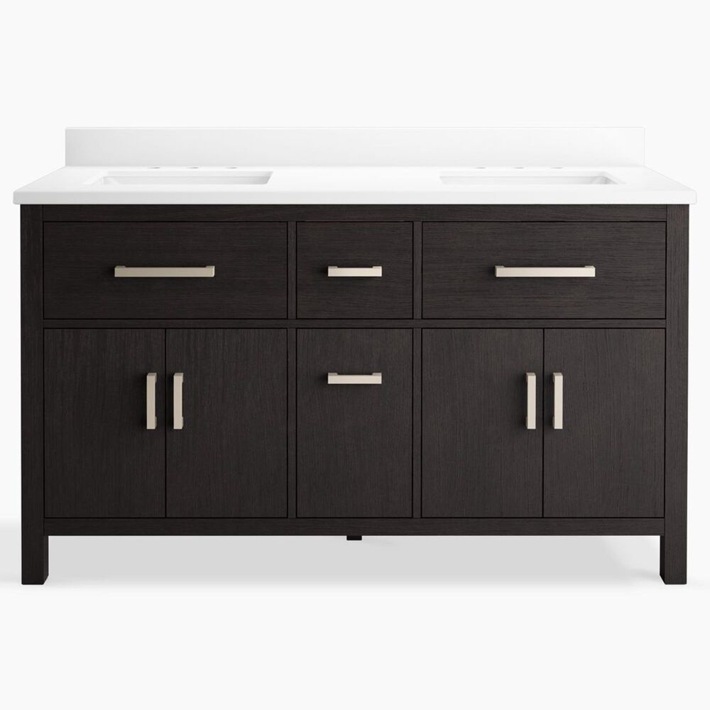 Kohler Kresla 60" Double Bathroom Vanity in Carbon Oak with 3 cm White Quartz Top and Rectangular Sinks, , large