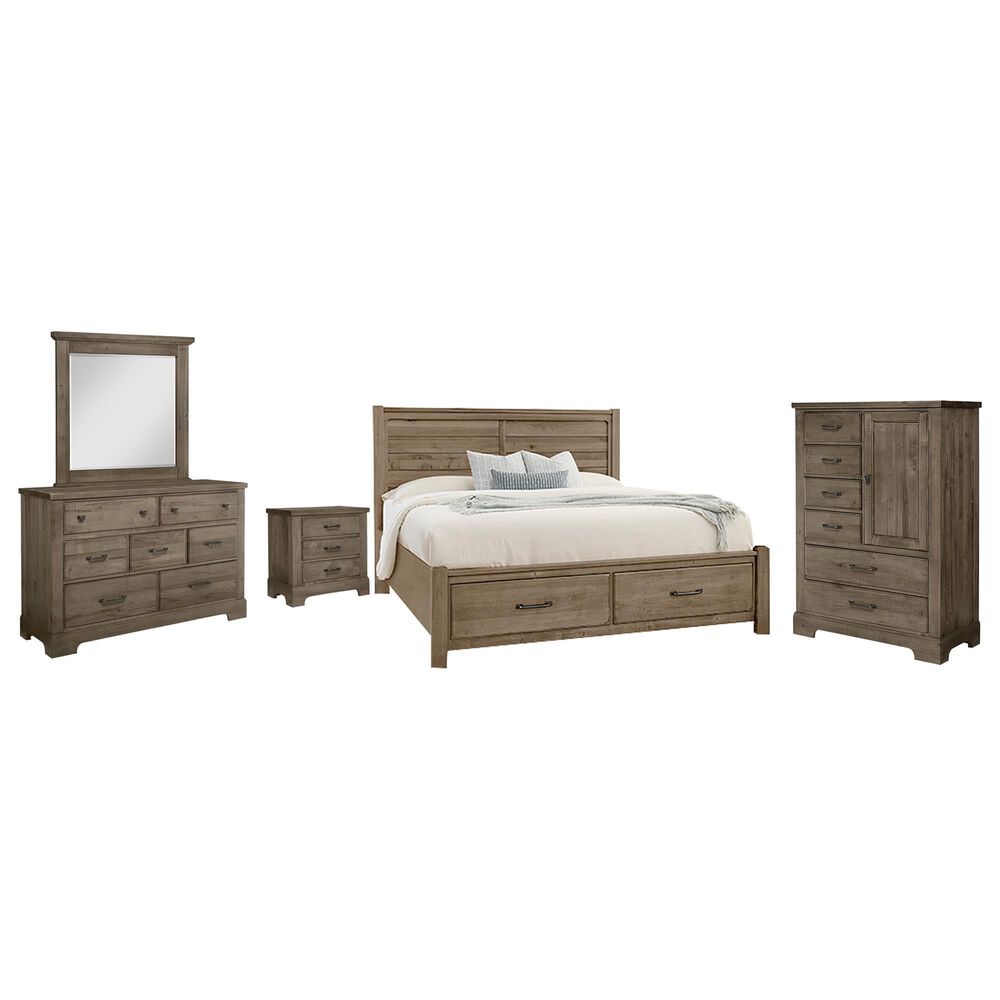 Viceray Collections Cool Rustic 5-Piece Queen Plank Bedroom Set with Storage in Stone Grey, , large