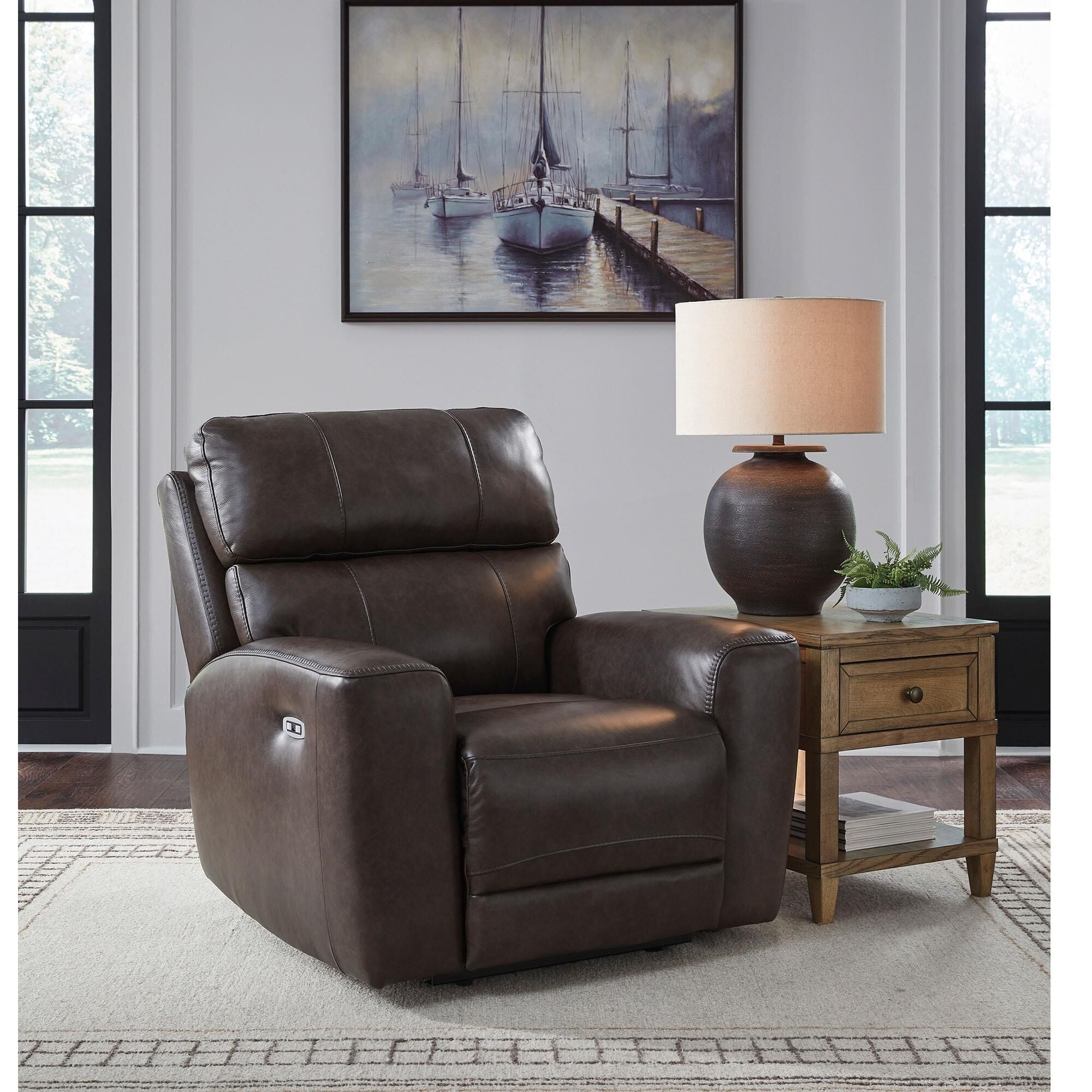 Ashley Crossplex Power Recliner with Adjustable Headrest in Smoke