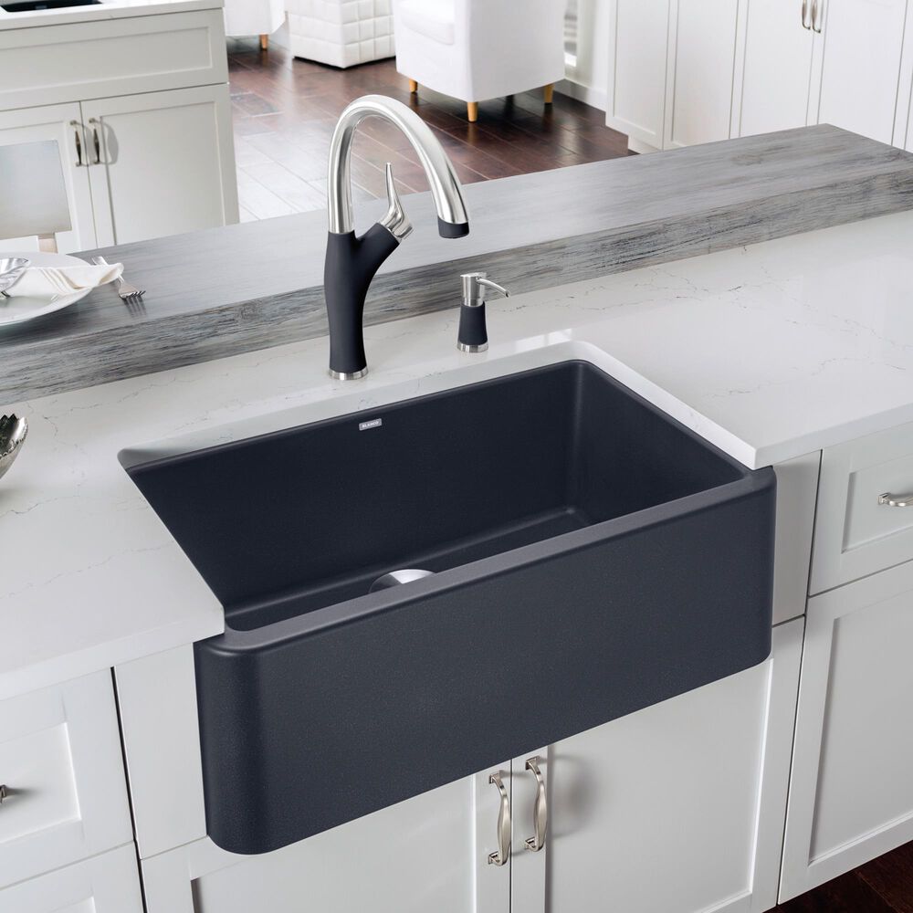 Blanco Ikon 30&quot; Apron Single Bowl Farmhouse Sink in Anthracite, , large