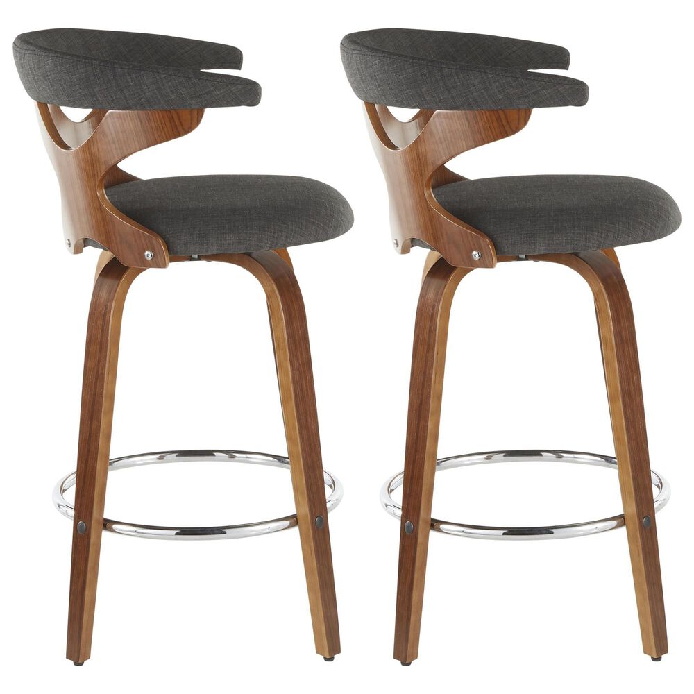 LumiSource Gardenia Swivel Fixed-Height Counter Stool with Charcoal Fabric Upholstery in Chrome and Walnut (Set of 2), , large