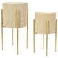 Creative Coop 2-Piece Modern Boho Embossed Metal Planter with Stand Set in Cream and Gold, , large