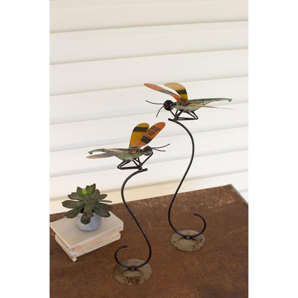 Kalalou Recycled Metal Dragonflies on Stands (Set of 2), , large