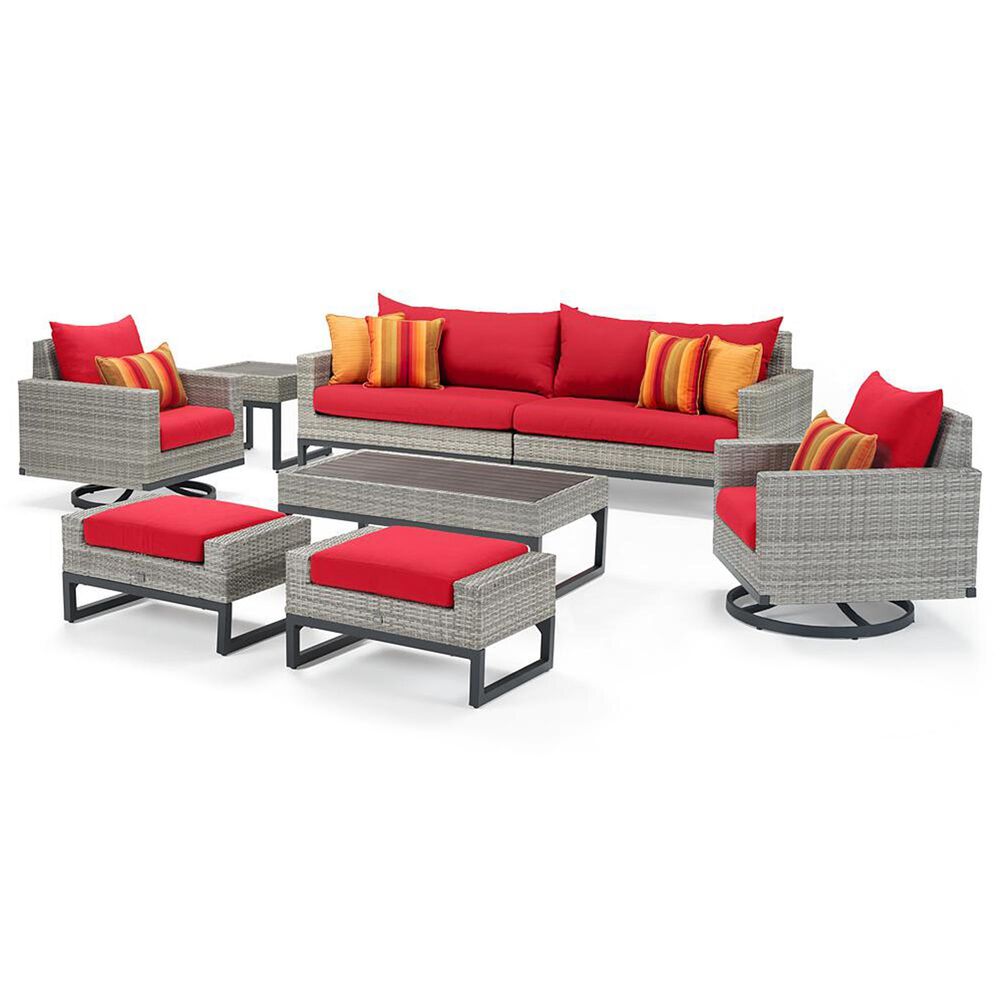 RST Brands Milo 8-Piece Patio Motion Seating Set with Sunset Red Cushion in Gray, , large