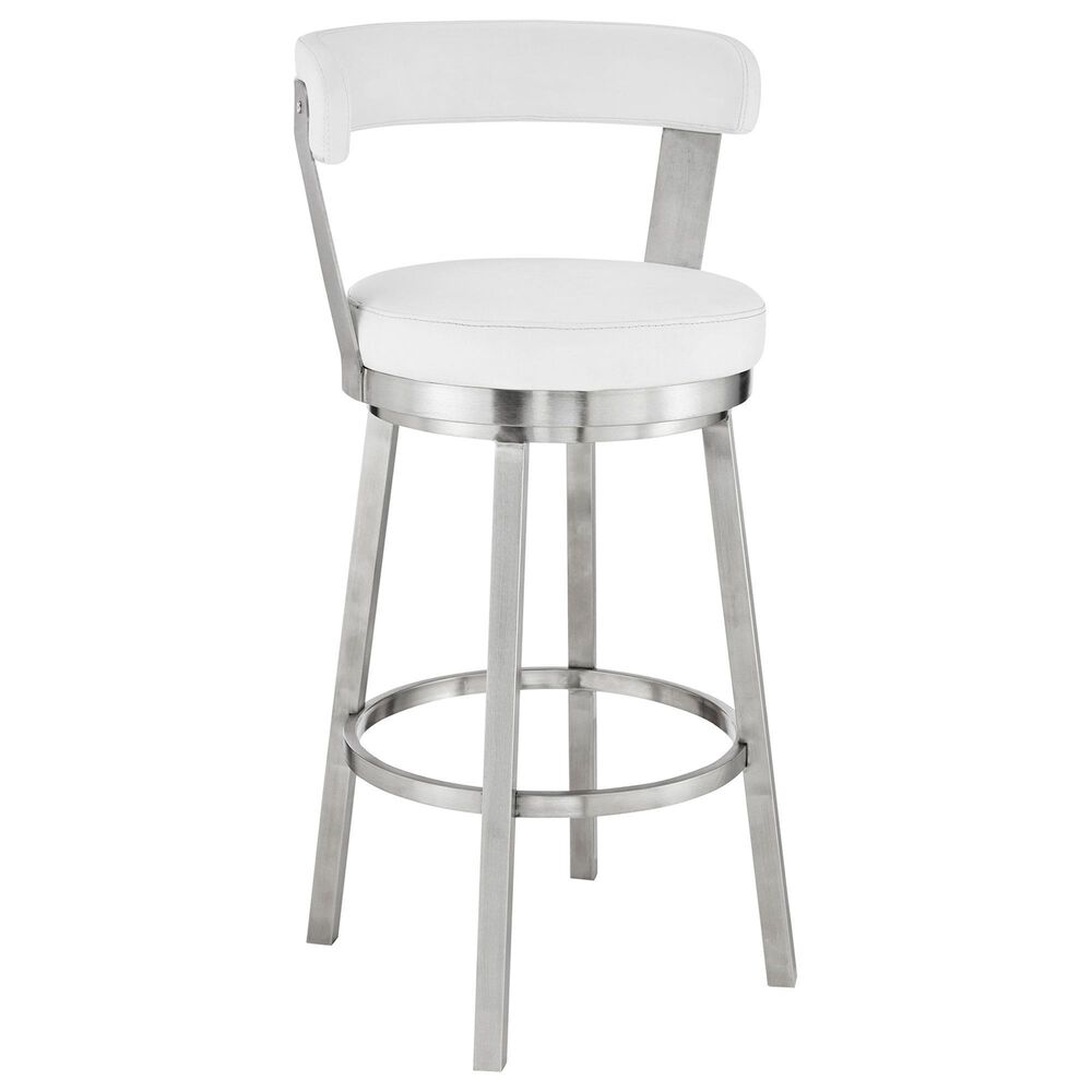 Blue River Bryant 30&quot; Swivel Barstool with White Cushion in Stainless Steel, , large