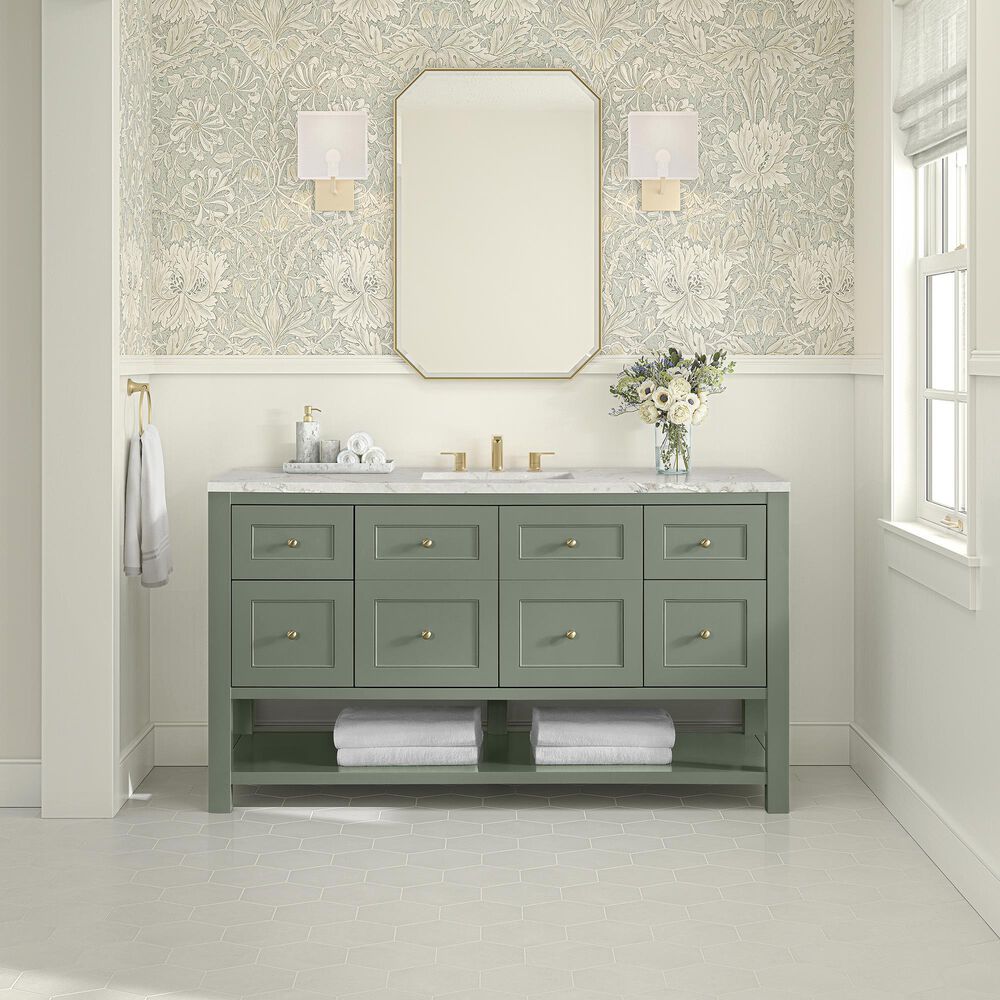 James Martin Vanities Breckenridge 60&quot; Single Bathroom Vanity in Smokey Celadon with 3 cm Victorian Silver Quartz Top and Rectangular Sink, , large