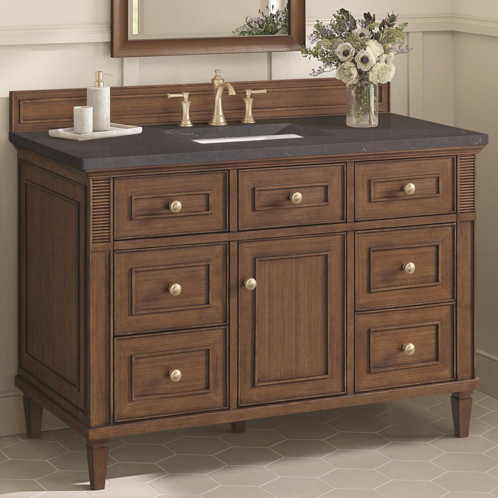 James Martin Vanities Lorelai 48&quot; Single Vanity in Mid-Century Walnut with 3 cm Charcoal Soapstone Quartz Top, , large