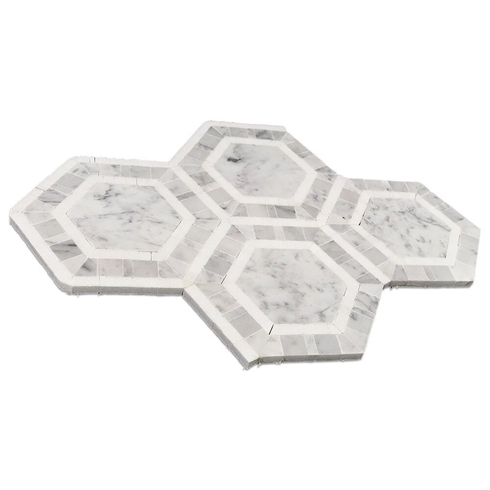 Soho Studio Metrology Thassos and Carrara 6&quot; x 6&quot; Hexagon on 11&quot; x 12&quot; Marble Mosaic Sheet, , large