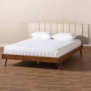 Baxton Studio Brita King Upholstered Bed in Light Beige/Walnut, , large