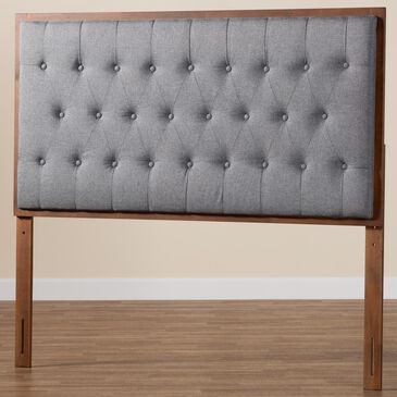 Baxton Studio Harumi King Panel Headboard with Grey Fabric in Ash Walnut, , large