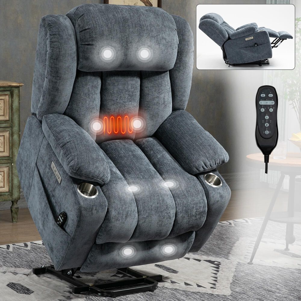 Hearth and Haven Power Lift Recliner in Blue, , large