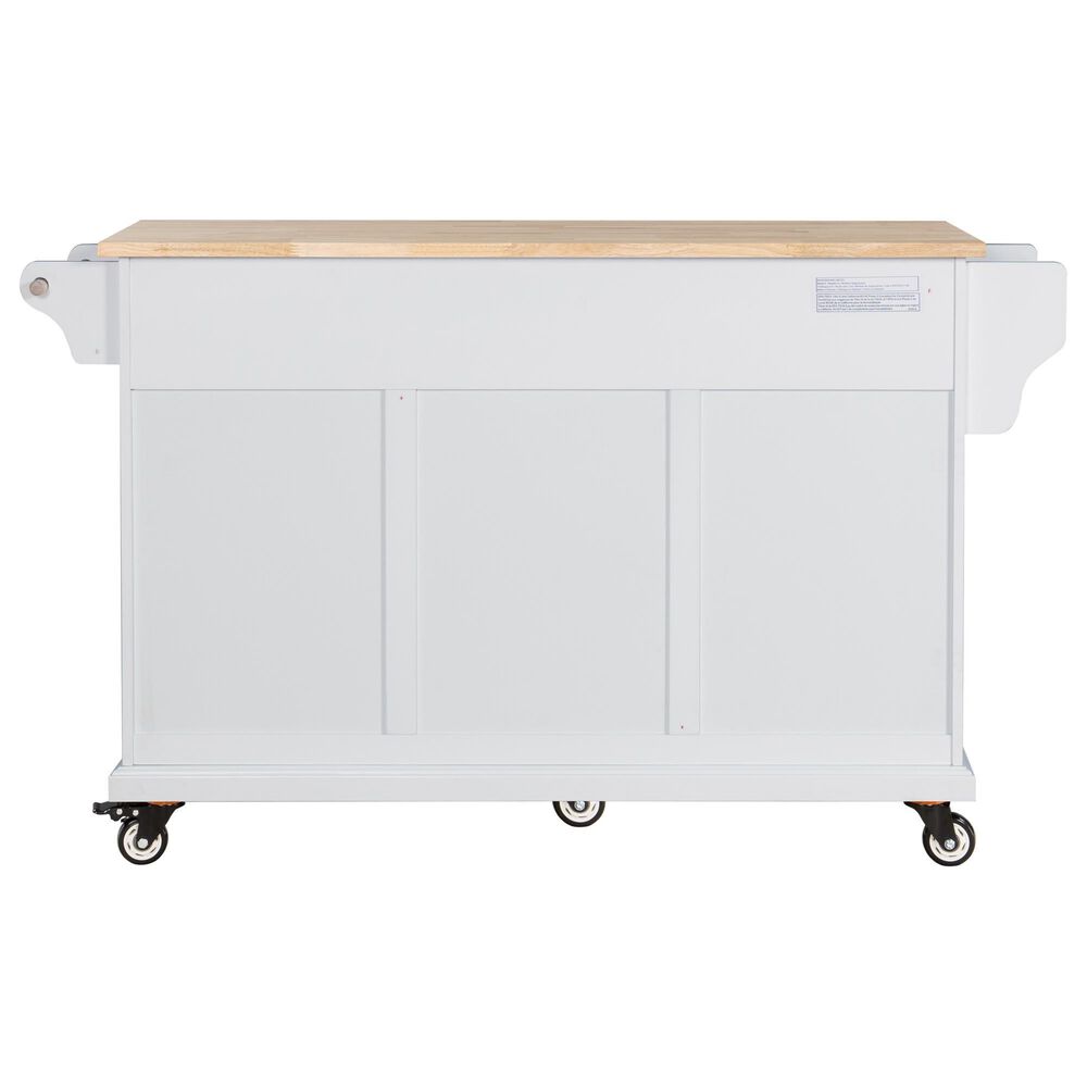 HOMLUX Kitchen Island with Rubber wood Countertop in White, , large