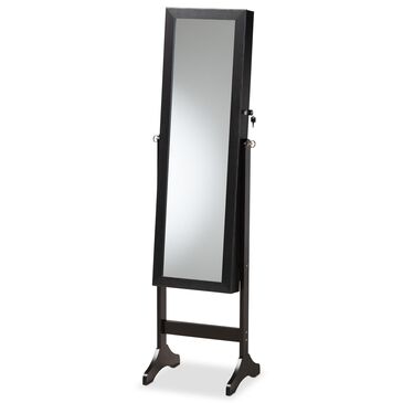 Baxton Studio Ryoko Jewelry Armoire with Mirror in Black, , large