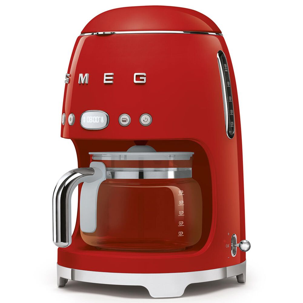 Smeg 47.34 Oz Drip Coffee Maker in Red and Polished Chrome, , large