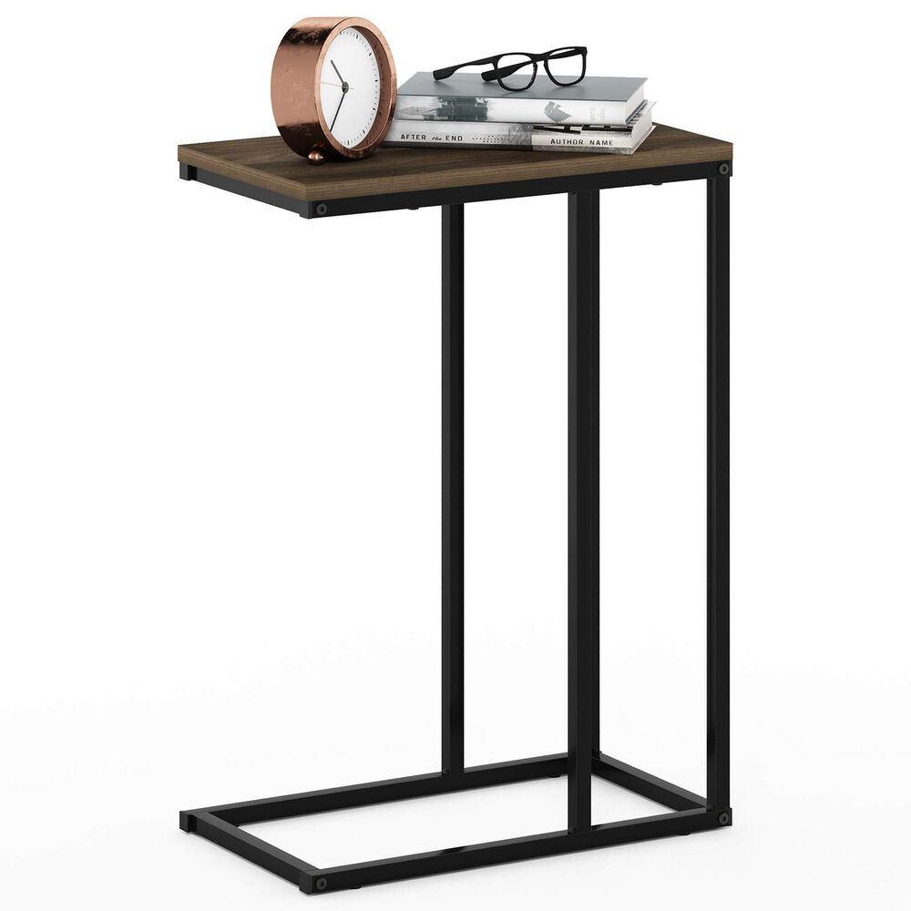 HOMLUX C Shaped Side Table in Columbia Walnut and Black, , large