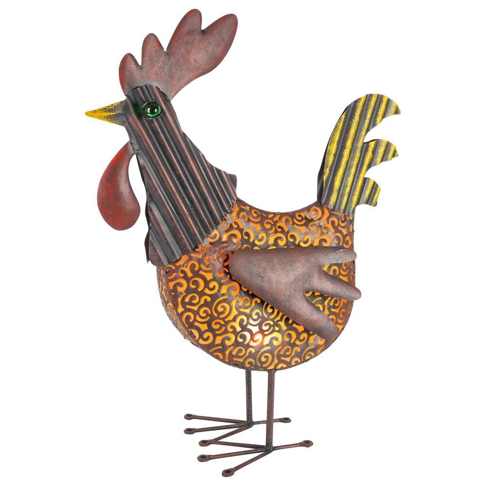 The Gerson Company 19" Solar Garden Meadown Rooster in Orange and Brown, , large