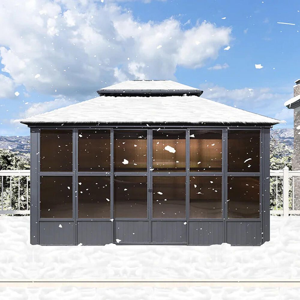 HOMLUX 12' x 14' Outdoor Sunroom Gazebo with Aluminum Frame in Gray, , large