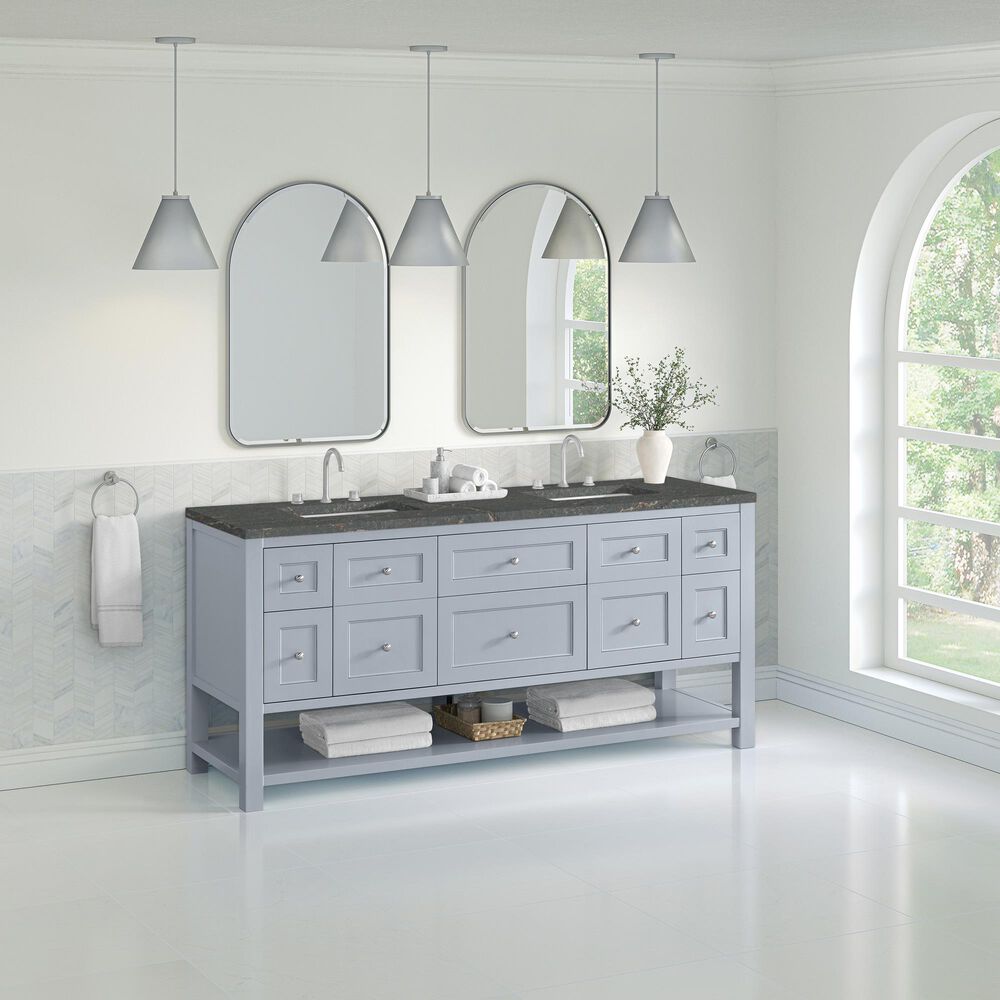 James Martin Vanities Breckenridge 72&quot; Double Bathroom Vanity in Serenity Blue with 3 cm Parisien Bleu Quartz Top and Rectangular Sinks, , large