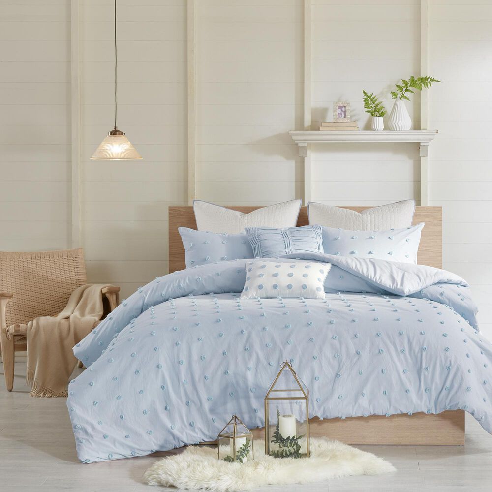 Hampton Park Brooklyn 7-Piece Full/Queen Cotton Jacquard Comforter Set in Blue, , large