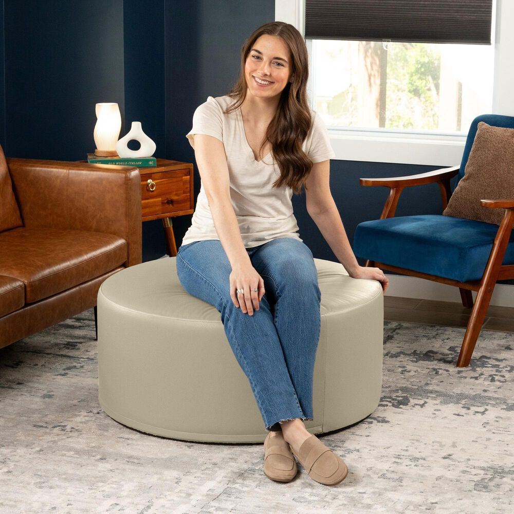 Jaxx Candler Faux Leather Ottoman in Natural Beige, , large