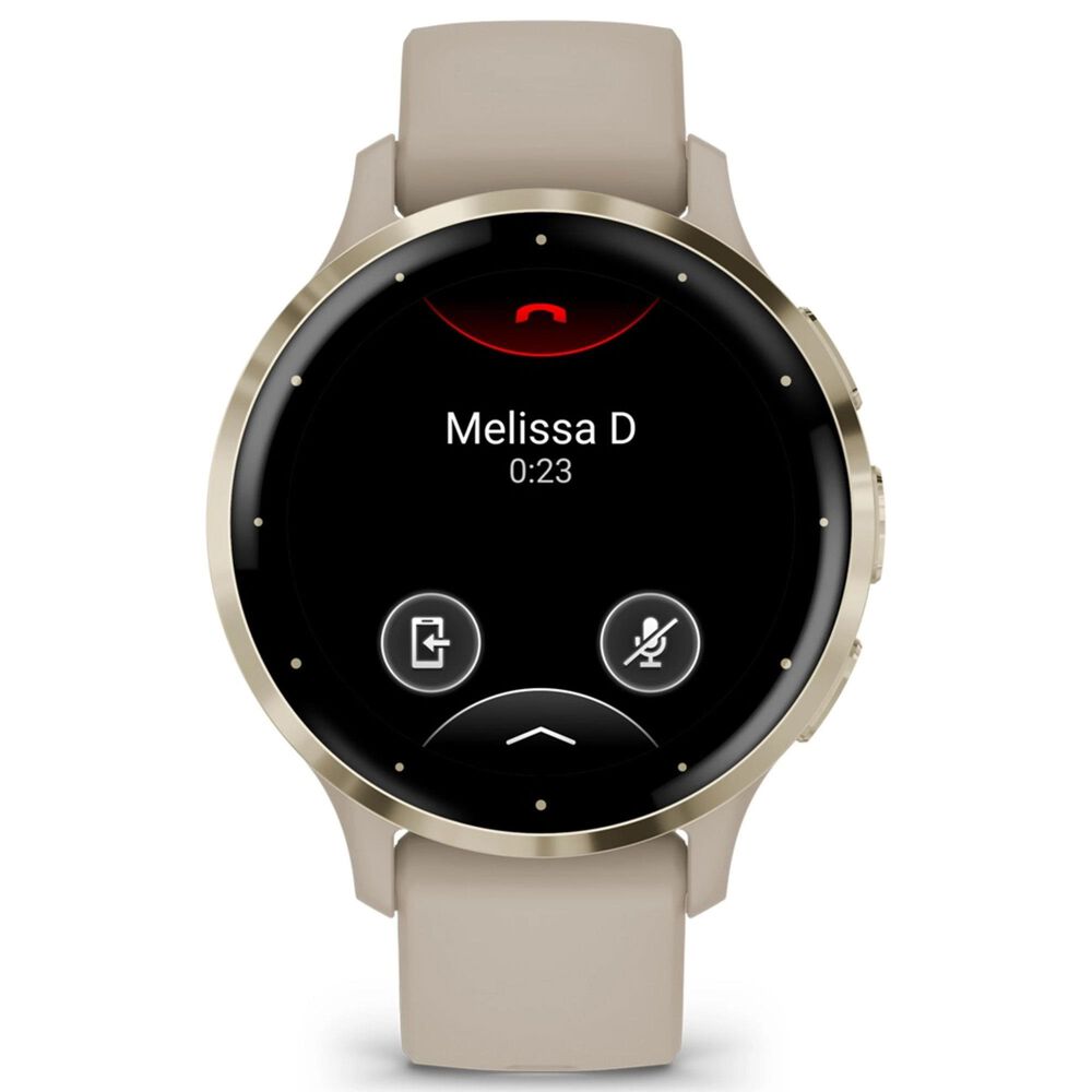 Garmin Venu 3S Smartwatch 41mm Soft Gold Stainless Steel Bezel Case with French Grey Silicone Band, , large