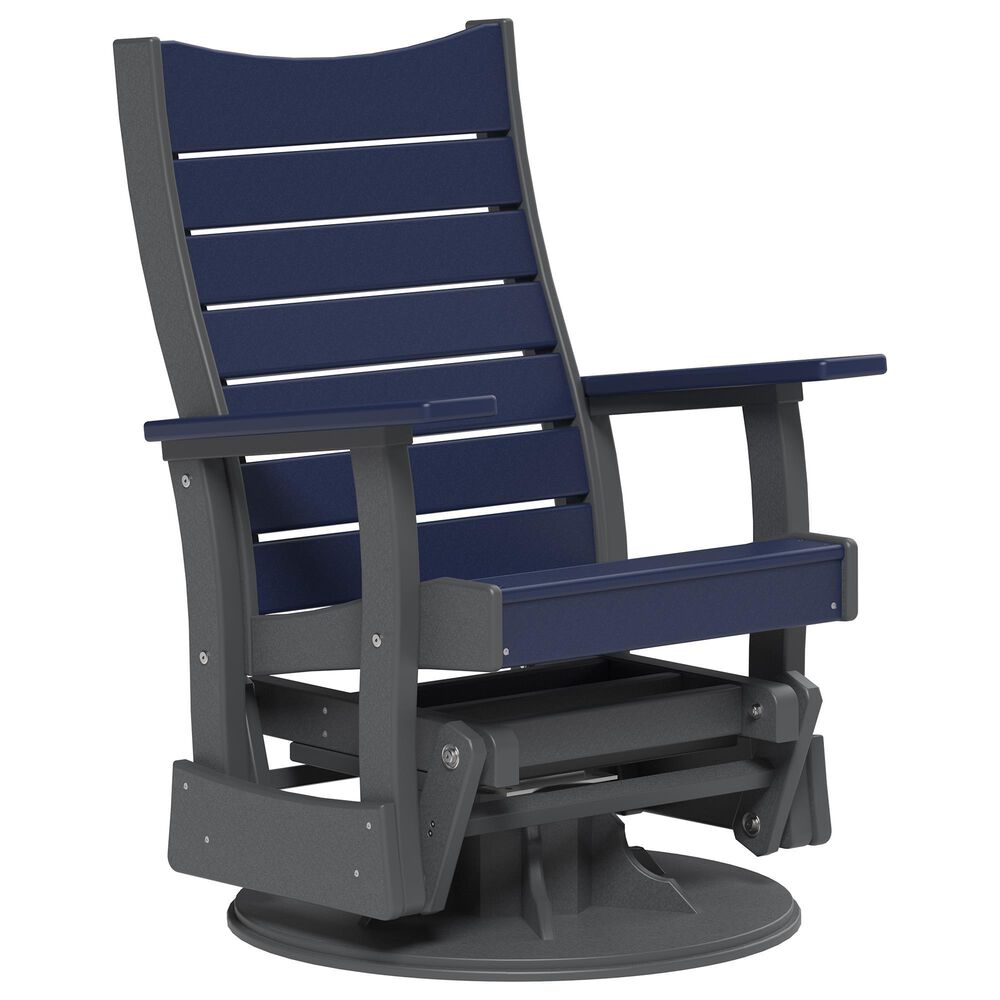 Amish Orchard 2" Outdoor Contour Swivel Glider Chair in Patriot Blue and Slate, , large