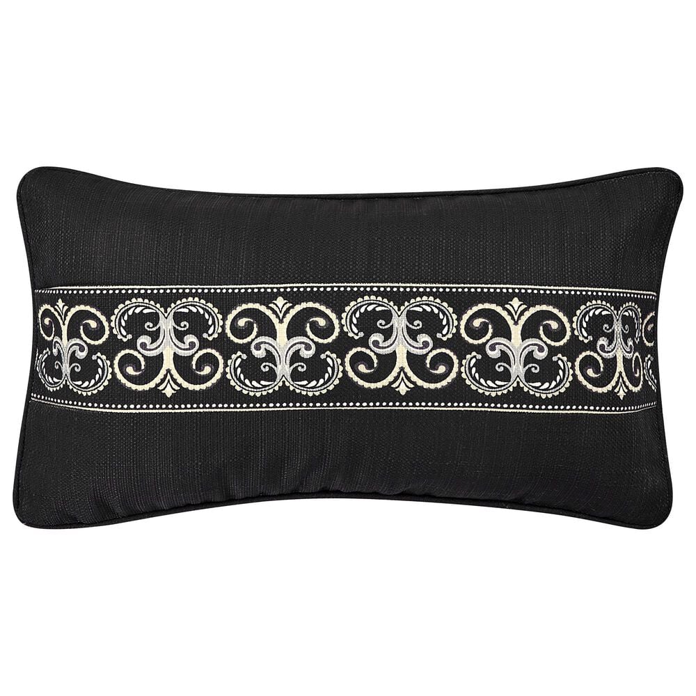 J. Queen New York Messina 12" x 22" Lumbar Pillow in Black and Sliver, , large