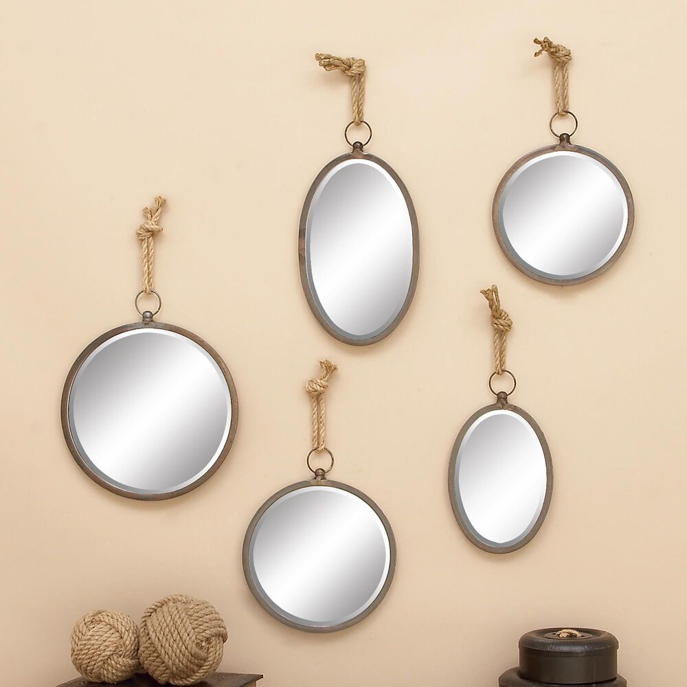 Maple and Jade Wall Mirror in Glossy Grey (Set of 5), , large