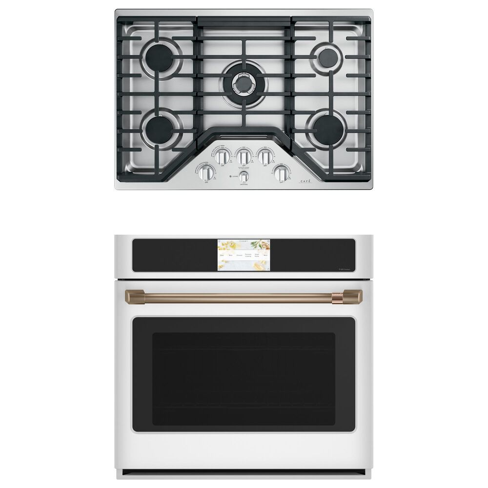 Cafe 2-Piece Kitchen Package with Matte White 30" Smart Built-In Convection Single Wall Oven and Stainless Steel 30" Gas Cooktop, , large