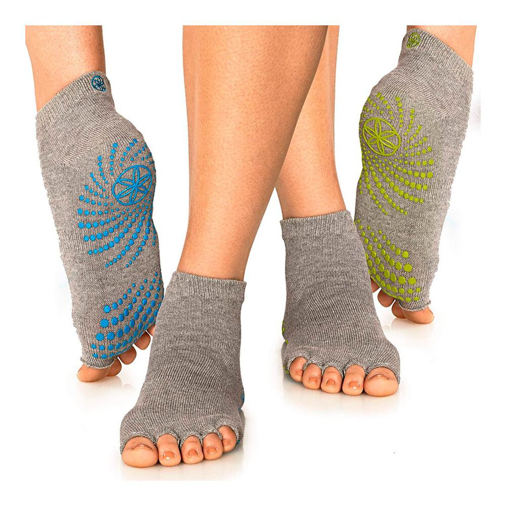 Gaiam Toeless Grippy Yoga Socks 2 Pack in Yellow and Blue, , large