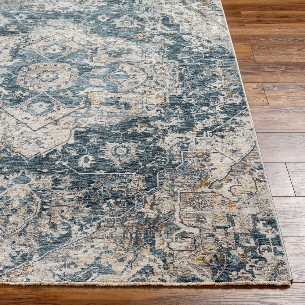 Surya Cardiff CDF-2307 Deep Teal, Blue, Light Gray, Medium Gray, Charcoal and Camel 2'7" x 3'11" Area Rug, , large