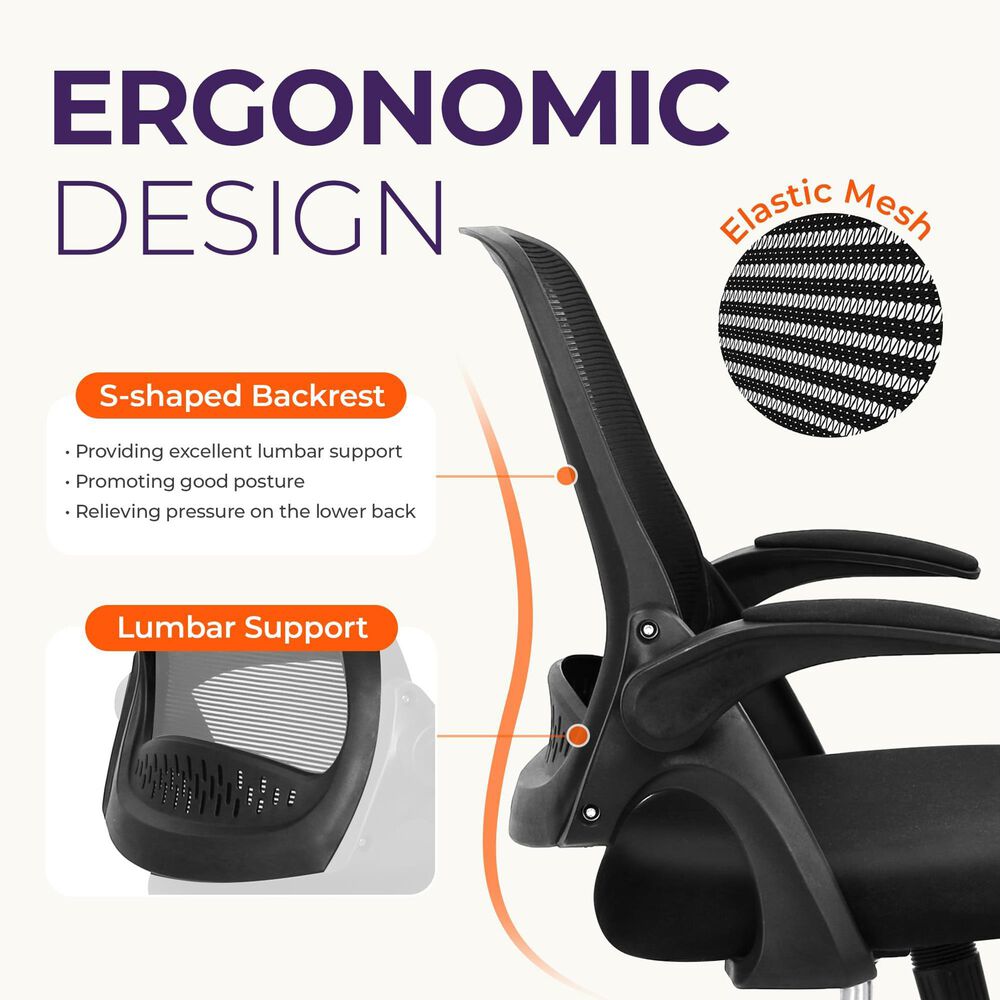HOMLUX Swivel Ergonomic Office Chair with Flip Up Arms in Black, , large