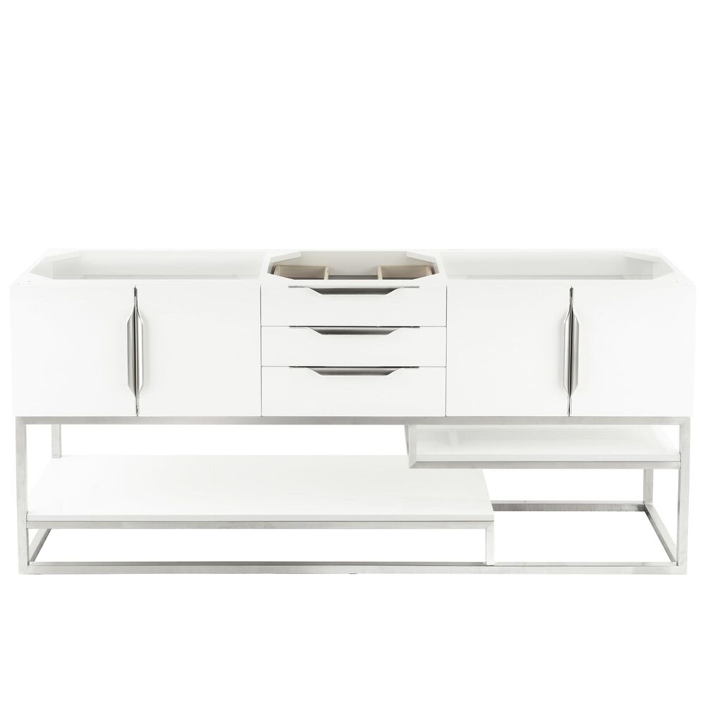 James Martin Columbia 72" Single Bathroom Vanity Cabinet in Glossy White and Brushed Nickel, , large