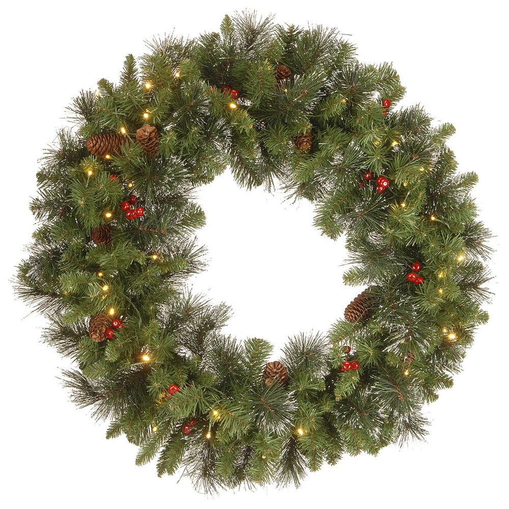 National Tree 30" Crestwood Spruce Wreath with Warm White LED Lights, , large