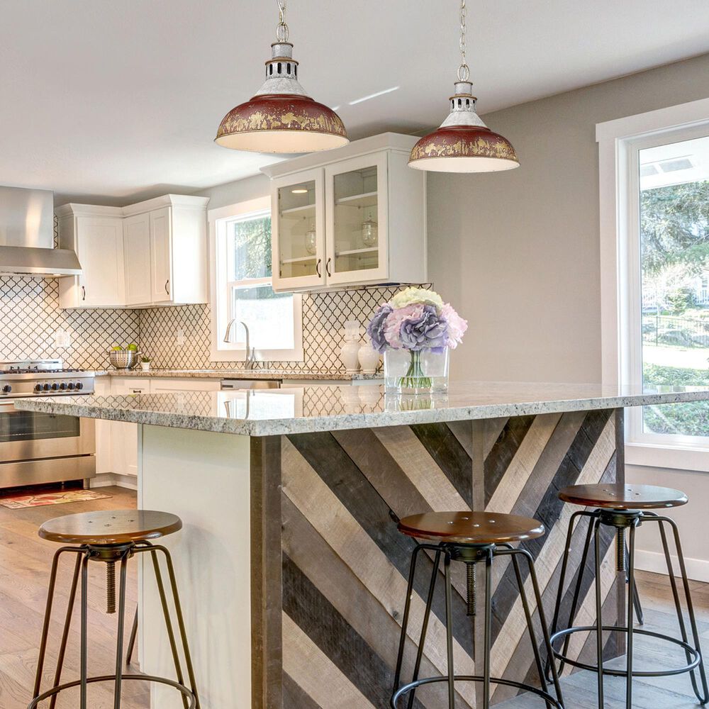 Golden Lighting Kinsley 1-Light Large Pendant with Antique Red Shade in Aged Galvanized Steel, , large