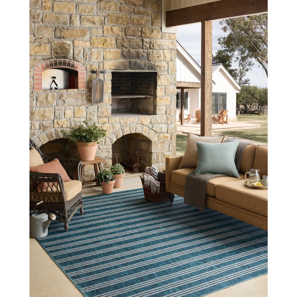 Loloi Easton Teal and Fog 4&#39; x 6&#39; Indoor/Outdoor Area Rug, , large