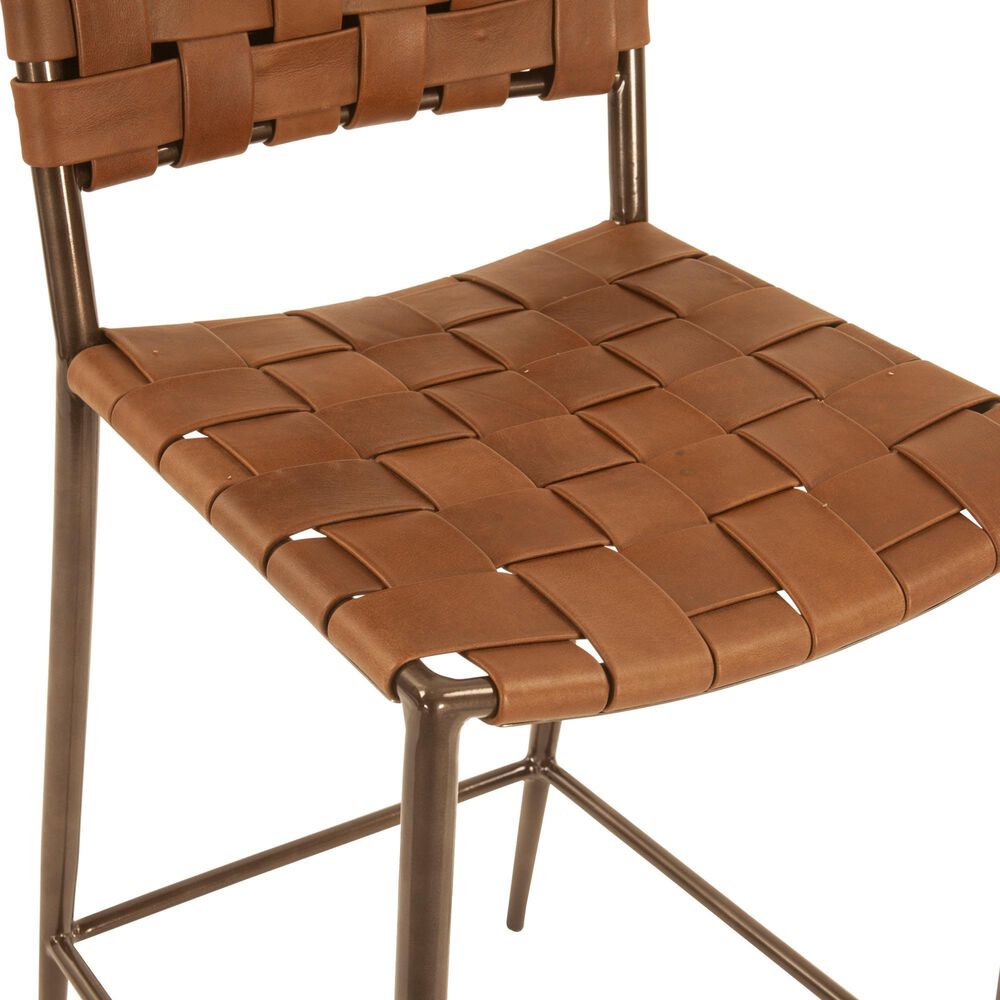 Home Trends &amp; Design 17" Counter Stool with Brown Top Grain Leather, , large