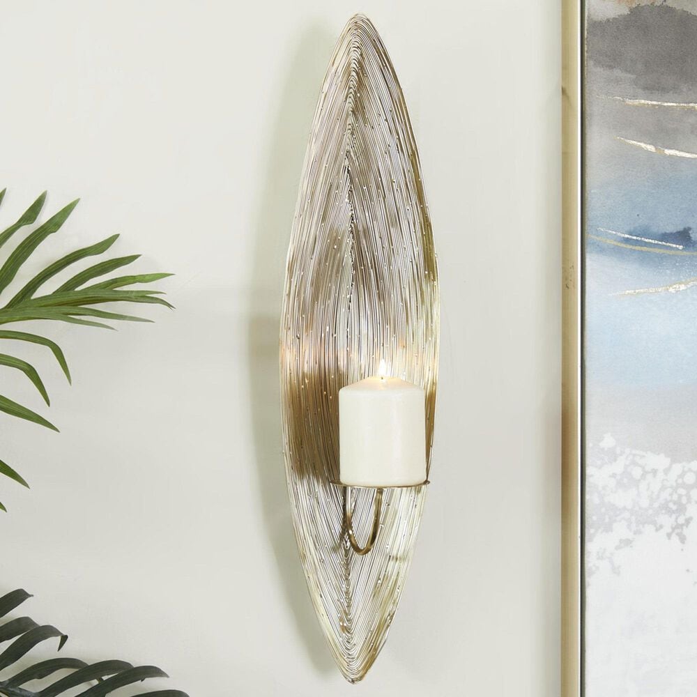 Maple and Jade Single Candle Wall Sconce in Brass, , large