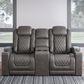 Signature Design by Ashley HyllMont Power Recliner Console Loveseat with Power Headrest in Gray, , large