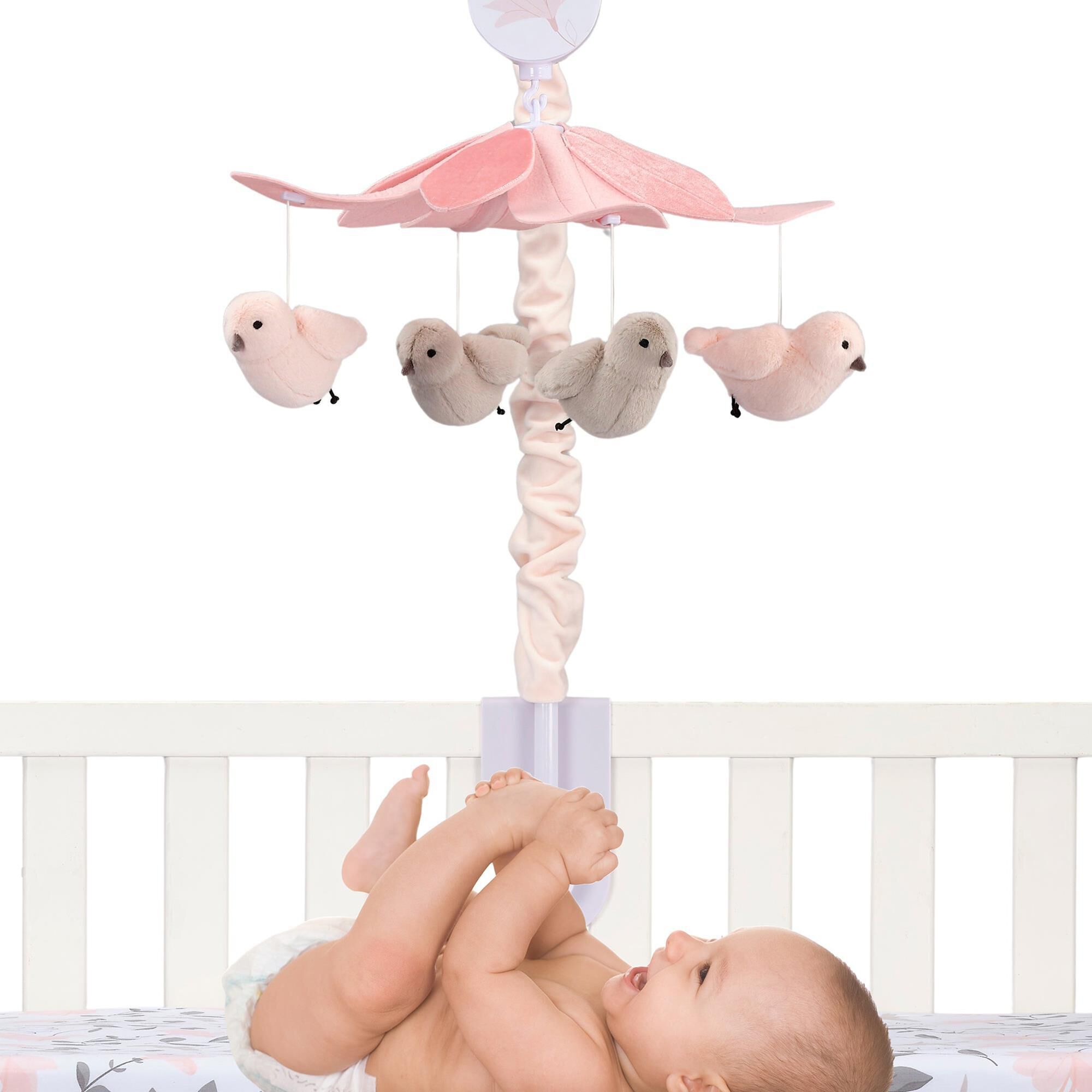 Lambs and Ivy Petals Musical Baby Crib Mobile in Pink and