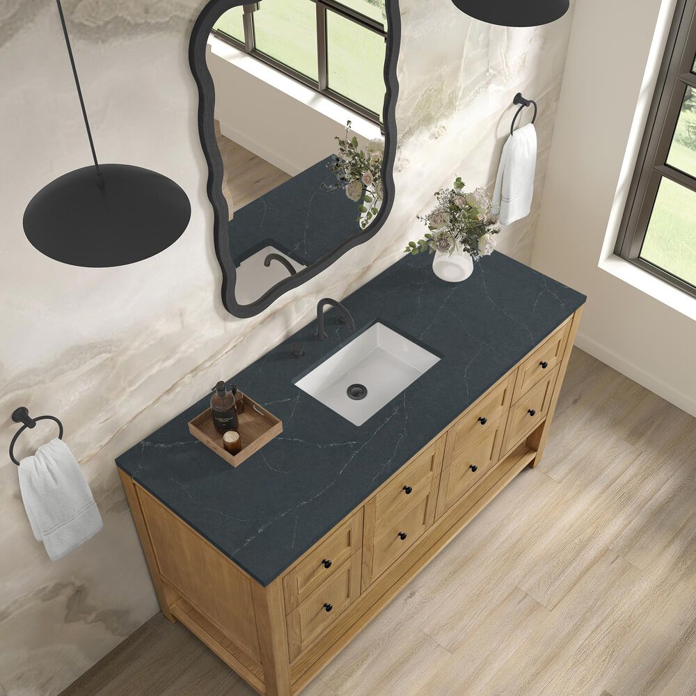 James Martin Vanities Breckenridge 60&quot; Single Bathroom Vanity in Light Natural Oak with 3 cm Charcoal Soapstone Quartz Top and Rectangular Sink, , large