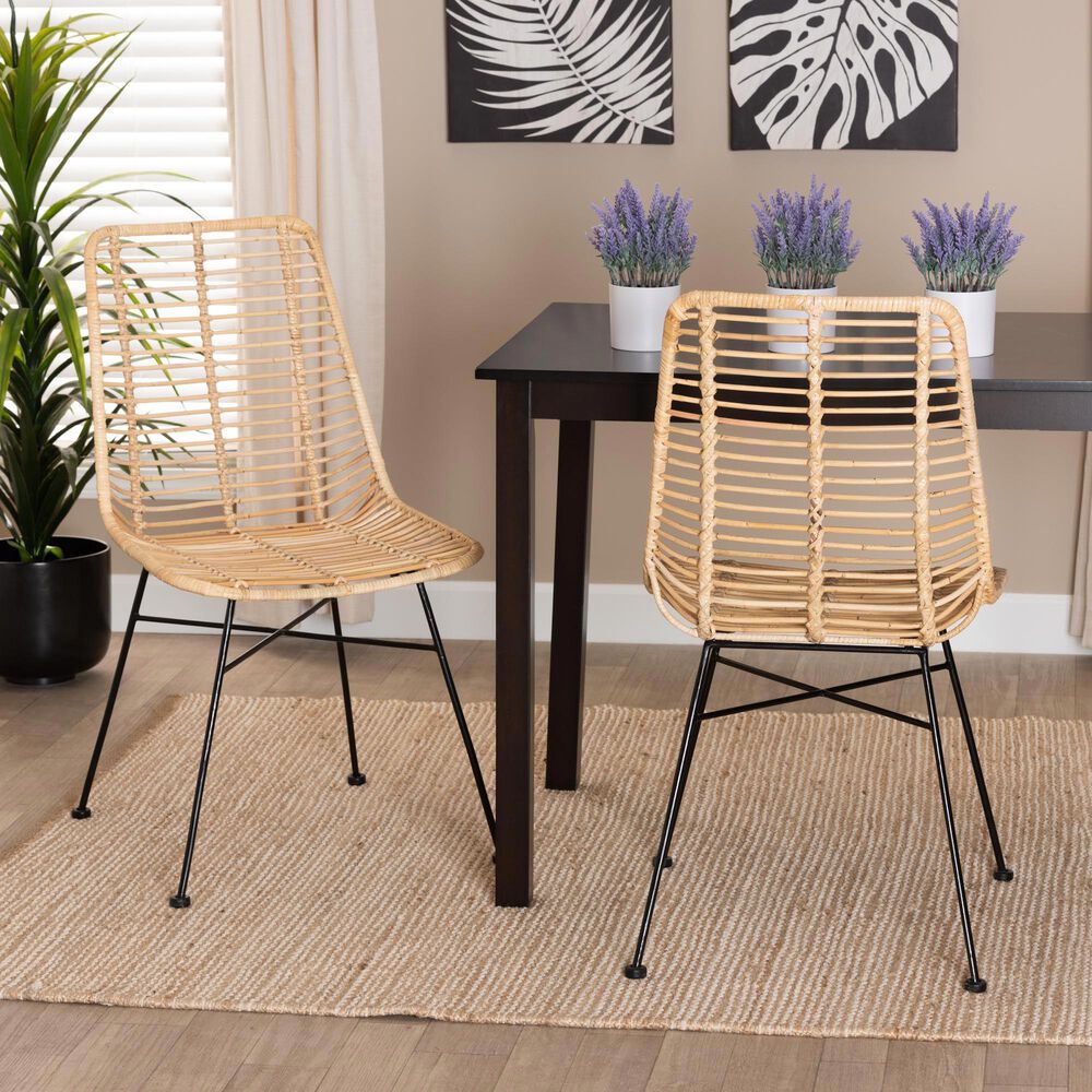 Baxton Studio Manhattan Side Chair in Natural Brown and Black (Set of 2), , large