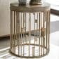 Lexington Furniture Shadow Play Studio Round Accent Table in Taupe Gray and Burnished Silver, , large