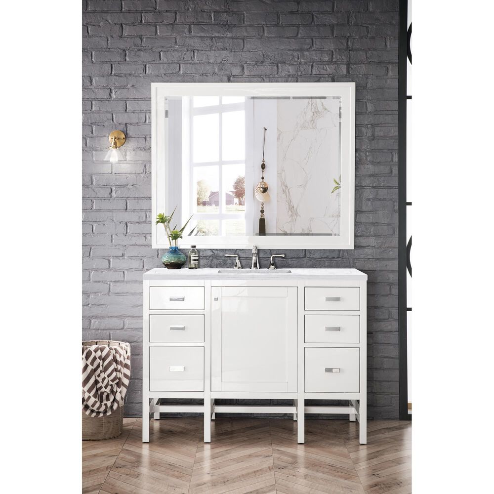 James Martin Vanities Addison 48&quot; Single Bathroom Vanity in Glossy White with 3 cm Arctic Fall Solid Surface Top and Rectangular Sink, , large
