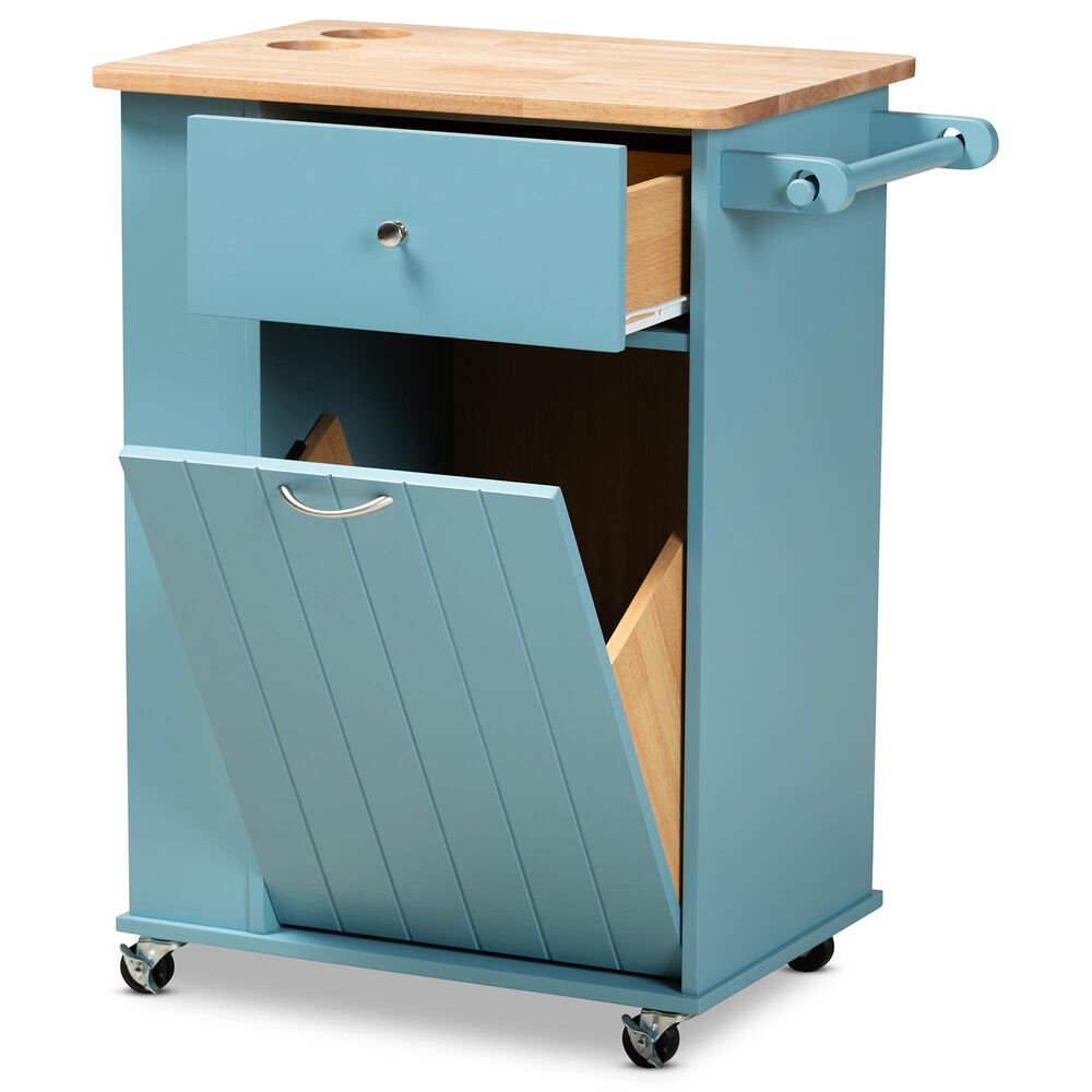 Baxton Studio Liona Kitchen Storage Cart in Blue/Natural, , large