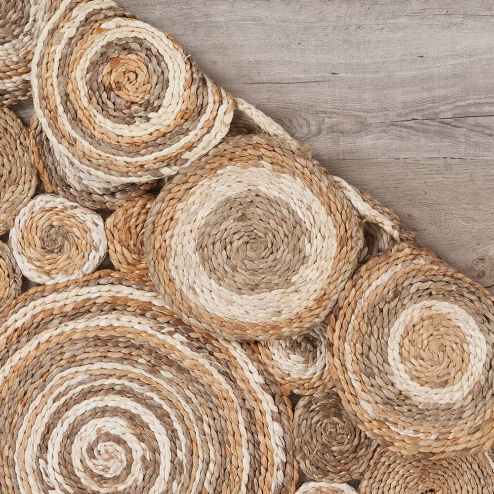 L&amp;R Resources Natural Jute  6&#39; Scalloped Bleach Gray Area Rug, , large