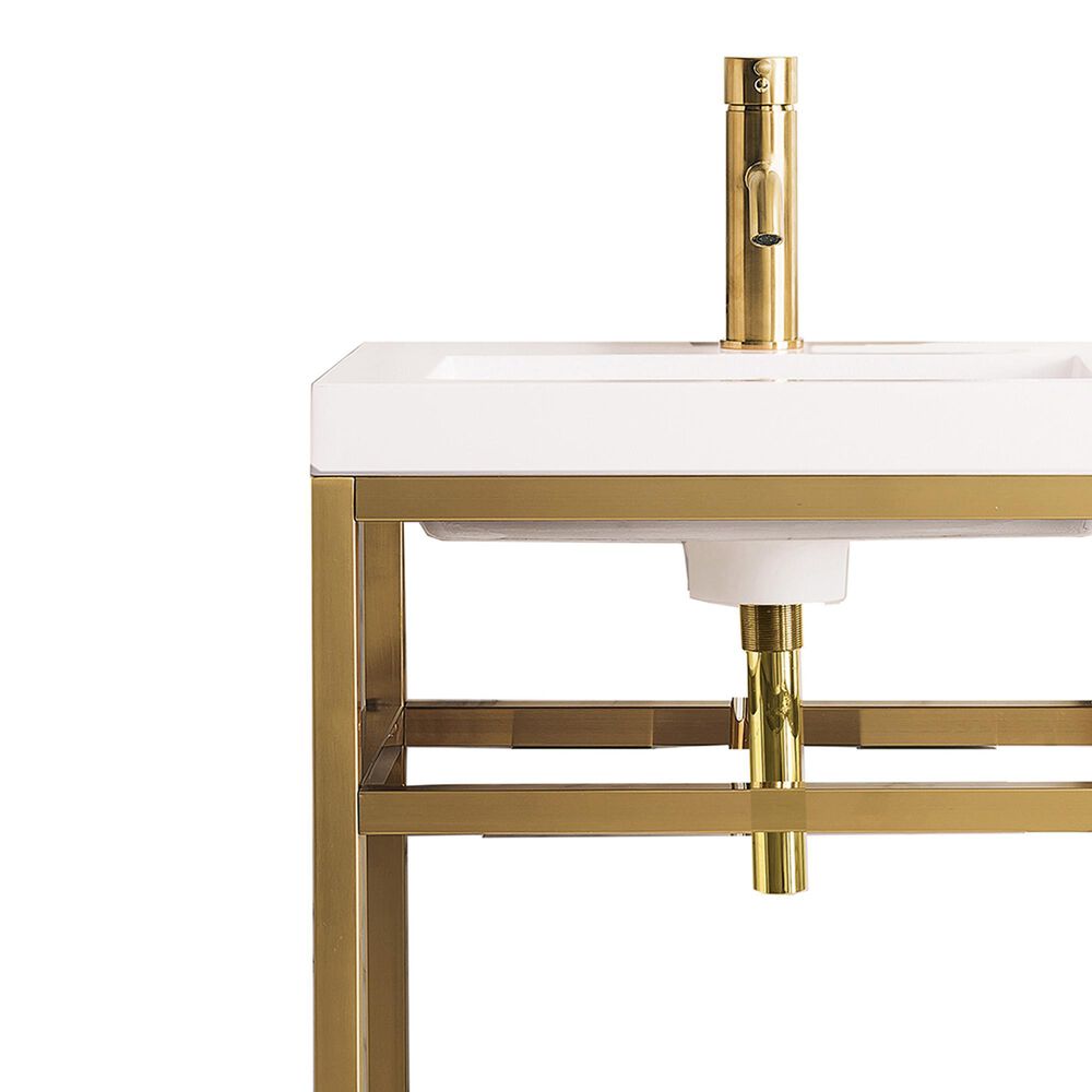 James Martin Vanities Boston 20&quot; Single Bathroom Vanity in Radiant Gold with 3 cm White Glossy Resin Countertop and Rectangular Sink, , large