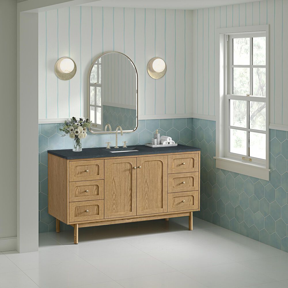 James Martin Vanities Laurent 60&quot; Single Bathroom Vanity in Light Natural Oak with 3 cm Charcoal Soapstone Quartz Top and Rectangular Sink, , large