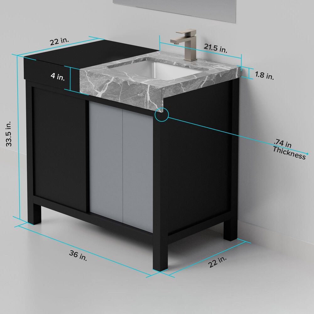 Lexora Home Zilara 36&quot; Single Bathroom Vanity in Black and Grey with 11 cm Castle Grey Marble Top and Rectangular Sink, , large