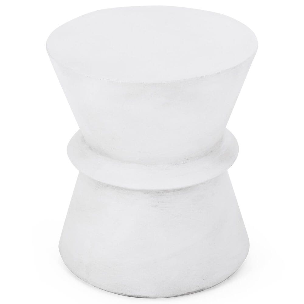 Hearth and Haven Round Patio Side Table with Hourglass-Shaped Base in Antique White, , large
